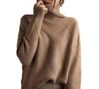 Women Oversize Cashmere Women's Turtleneck,Women's knitted ribbed pullover sweater (brown,M)