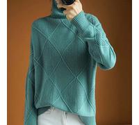 Women Oversize Cashmere Women's Turtleneck,Women's knitted ribbed pullover sweater (Green,3XL)