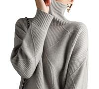 Women Oversize Cashmere Women's Turtleneck,Women's knitted ribbed pullover sweater (khaki,L)