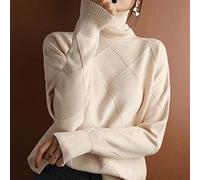 Women Oversize Cashmere Women's Turtleneck,Women's knitted ribbed pullover sweater (white,XL)