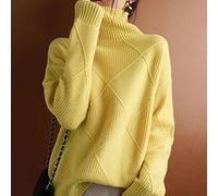Women Oversize Cashmere Women's Turtleneck,Women's knitted ribbed pullover sweater (Yellow,M)