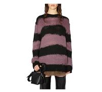 Women Oversize Gothic Knitting Sweater Hole Ripped Striped Long Sleeve Round Neck Pullover Casual Distressed Sweater Y2k Streetwear (A-06, One Size)