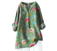 Women Oversized Cotton Linen Shirts Button Down Summer Blouse Roll-Up Sleeve Tops Tunic Trendy Boho Ladies Clothes 2024(Zd Mint Green,XX-Large)