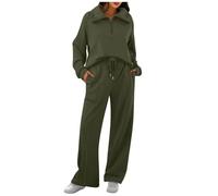 Women Oversized Long Sleeve Sweatsuit Half Zip Sweatshirt & High Waisted Pants 2 Piece Outfits with Pockets(1C-AG, XXXL)