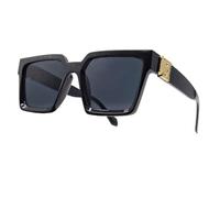 Women Oversized Square Flat Top Large Sunglasses Ladies Big Acrylic Frame UV400 Protection (Black)
