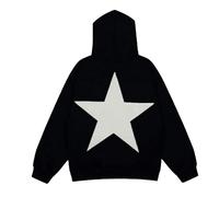 Women Oversized Stars Hoodie Y2K Long Sleeve Hooded Sweatshirt Jumper Pullover 90s Vintage Girl Grunge Aesthetic Clothes Baggy Fashion Streetwear (Black White, S)