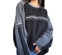 Women Oversized Sweater Y2K Vintage Long Sleeve Knitted Pullover Aesthetic Fairycore Jumper Preppy Tops, Blue, Medium