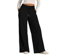 Women Oversized Wide Leg Lightweight Pants Sweatpants Elastic Drawstring Straight Leg Sweatpants Low Waisted Baggy Pants with Pockets Beaded Pants Black