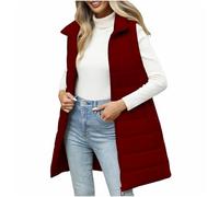 Women Padded Gilet Full Zip Up Long Puffer Vest Winter Warm Quilted Jacket Lightweight Body Warmer Turndown Collar Sleeveless Jackets Thicken Down Coat Outerwear Windproof Gilets with Pockets