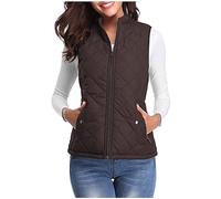Women Padded Gilet Puffer Down Vest Zip Up Winter Warm Quilted Jacket Lightweight Body Warmer Sleeveless Jackets Fleece Coat Windproof Waterproof Gilets Warehouse Deals Dlearance