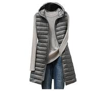 Women Padded Gilet Zip Up Long Puffer Vest Winter Warm Quilted Jacket Lightweight Body Warmer Sleeveless Jackets Down Coat Windproof Waterproof Gilets with Hooded