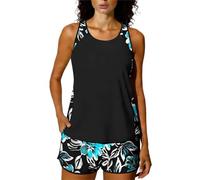 Women Padded Tankini Swimsuit with Shorts 2 Pieces Push Up Tankini Top Bra Support & Boyshorts Set Ladies Tummy Control Modest Swimwear Athletic Foral Printed Swimming Costume Bathing Suits Beachwear