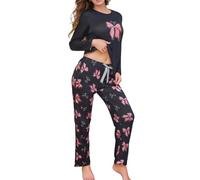 Women Pajama Sets for Women Cozy Homewear with Floral Lace Trim and Breathable Comfortable Sleepwear Loungewear for Relaxed Nights and Elegant Nightwear in Spring Autumn Seasons (Black, XL)