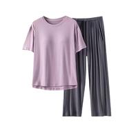 Women Pajamas Set Cotton Round Neck Short Sleeve Tops and Wide Leg Pants Two Piece PJ's Sets Loungewear Soft Summer Pjs Sets Nightwear Loose Casual Sleepwear Set with Pockets Clearance Pink