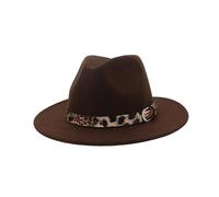 Women Panama Hats Wide Brim Felt Fedora Hats with Leopard Belt Buckle
