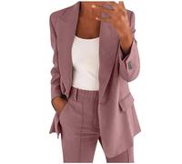 Women Pants Women Two Piece Lapels Suit Set Office Business Long Sleeve Button Formal Jacket Pant Suit Slim LooseTrouser Jacket Suit Womens Pants Suits Formal (Pink, M)