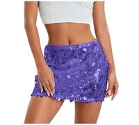 Women Party Sequin Pencil Skirt Mid Length Skirt Elastic Waist Y 2 K Style Hip Wrap Mini Skirt Clubwear Crib Bed Lightweight Comfortable Sexy Evening Dress Plus Size (Purple, XS)