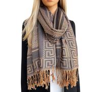 Women Pashmina Scarf Shawl Wrap - Large Long Paisley Floral Rainbow Ladies Scarves, Wearable Blanket Scarf, Womens Winter Scarfs, Indian Shawl Wedding Evening Stole, Head Scarf (Geometric Navy)