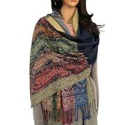 Women Pashmina Scarf Shawl Wrap - Large Long Paisley Floral Rainbow Ladies Scarves, Wearable Blanket Scarf, Womens Winter Scarfs, Indian Shawl Wedding Evening Stole, Head Scarf (Navy Blue)