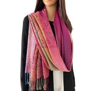 Women Pashmina Scarf Shawl Wrap - Large Long Paisley Floral Rainbow Ladies Scarves, Wearable Blanket Scarf, Womens Winter Scarfs, Indian Shawl Wedding Evening Stole, Head Scarf (Fuschia Pink)