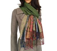 Women Pashmina Scarf Shawl Wrap - Large Long Paisley Floral Rainbow Ladies Scarves, Wearable Blanket Scarf, Womens Winter Scarfs, Indian Shawl Wedding Evening Stole, Head Scarf (Green)