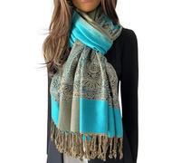 Women Pashmina Scarf Shawl Wrap - Large Long Paisley Floral Rainbow Ladies Scarves, Wearable Blanket Scarf, Womens Winter Scarfs, Indian Shawl Wedding Evening Stole, Head Scarf Neck (Blue)