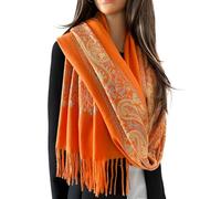 Women Pashmina Scarf Shawl Wrap - Large Long Paisley Floral Rainbow Ladies Scarves, Wearable Blanket Scarf, Womens Winter Scarfs, Indian Shawl Wedding Evening Stole, Cashmere (Orange Gold Paisley)
