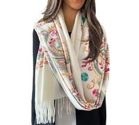 Women Pashmina Scarf Shawl Wrap - Large Long Paisley Floral Rainbow Ladies Scarves, Wearable Blanket Scarf, Womens Winter Scarfs, Indian Shawl Wedding Evening Stole, Cashmere (White Rainbow Paisley)