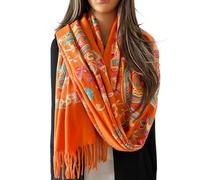 Women Pashmina Scarf Shawl Wrap - Large Long Paisley Floral Rainbow Ladies Scarves, Wearable Blanket Scarf, Womens Winter Scarfs, Indian Shawl Wedding Evening Stole, Cashmere (Orange Rainbow Paisley)