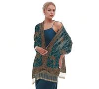 Women Pashmina Shawls and Wraps Jacquard Scarf Soft Silky Reversible Bohemian Shawl Scarf (Green)