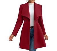 Women Pea Coat Elegant A-Line Trench Coats Mid-Length Long Wool Jacket Ladies Classic Fit Lapel Collar Longline Overcoat Autumn Winter Smart Work Jackets