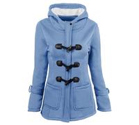 Women Pea Coat UK Clearance Ladies Sherpa Lined Fleece Jacket Horn Buttons Wool Blend Coat Fall Winter Thick Cotton Warm Long Parkas Jackets Plus Size Hooded Padded Wool Overcoat with Pockets S-6XL