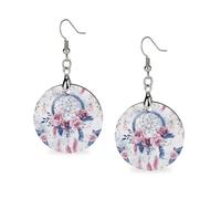 Women Peach Dream Catcher Wooden Earrings Lightweight Dangle Earrings Geometric Drop Earring Vintage Round Retro Daily Wear Jewelry Gift for Wedding Party Graduation