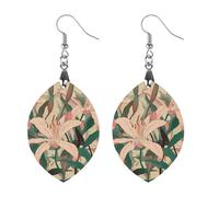 Women Peach Floral Pattern Wooden Earrings Lightweight Dangle Earrings Geometric Drop Earring Vintage Apricot Retro Daily Wear Jewelry Gift for Wedding Party Graduation