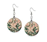 Women Peach Floral Pattern Wooden Earrings Lightweight Dangle Earrings Geometric Drop Earring Vintage Round Retro Daily Wear Jewelry Gift for Wedding Party Graduation