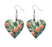 Women Peach on The Branch Wooden Earrings Lightweight Dangle Earrings Geometric Drop Earring Vintage Heart-Shaped Retro Daily Wear Jewelry Gift for Wedding Party Graduation