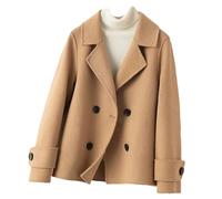 Women Peacoat Double Breasted Wool Blend Jacket Notched Lapel Overcoat Short Cardigan Outwear