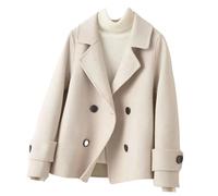 Women Peacoat Double Breasted Wool Blend Jacket Notched Lapel Overcoat Short Cardigan Outwear