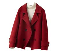 Women Peacoat Double Breasted Wool Blend Jacket Notched Lapel Overcoat Short Cardigan Outwear