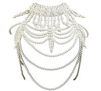 Women Pearl Body-Chain-Bra Fashion Sexy Bikini Body Chain Necklaces Bra Chain Body Jewelry, White, One Size