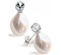 Women Pearl Earrings Freshwater Cultured Pearls Baroque Shape 12 to 13 mm with Large Zirconia Stone SECRET & YOU | Sterling Silver Earrings with Big Butterfly Backs.