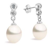 Women Pearl Earrings Freshwater Cultured Pearls Drop Shape 7 to 8 mm by SECRET & YOU | Rhodium-plated Sterling Silver 925.