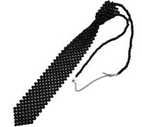 Women Pearl Necktie Shirt Tie Collar Handmade Weaving Beaded Tie Vintage Jewelry Choker Sparkle Tie for Women Girls