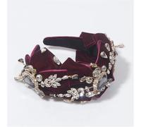 Women Pearl Rhinestone Headbands Hair Accessories Beautiful Hair Hoop Fairy Wide Cloth Bridal Headband Red