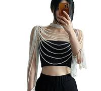 Women Pearl Shawl Belly Chain Beaded Collar Shoulder Long Chain Wedding Dress Body Jewelry Pearl Body Chain-Decor