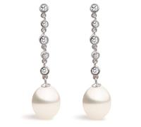 Women Pearl Stud Earrings, Fresh Water Cultured Pearls 8,5-9,00 mm Drop Pearl with 5 Small Cubic Zirconia Stones by Secret & You | Sterling Silver 925 Sheferds Hook