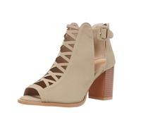 Women Peep Toe Ankle Boots, Gladiator Block Heel Sandals with Side Zipper, Summer High Heels for Office, Party & Formal Occasions | Comfort Low/Mid Heel Cut Out Shoes