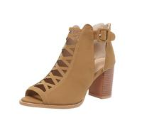 Women Peep Toe Ankle Boots, Gladiator Block Heel Sandals with Side Zipper, Summer High Heels for Office, Party & Formal Occasions | Comfort Low/Mid Heel Cut Out Shoes