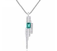 women pendant charms chain necklace emerald blue-green stone with small crystal around s 925