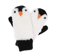 Women Penguin Mitten Gloves Winter Warm Lining Cozy Knit Pluffy Fuzzy Faux Fur Mitten